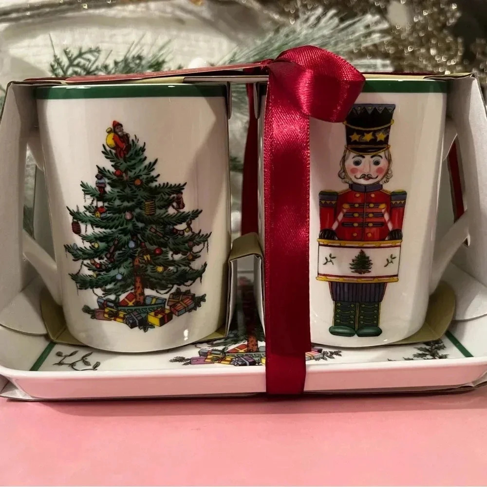 Spode Christmas Tree Mug Set with Tray – Holiday Collectible Nutcracker See Vide - Picture 5 of 9